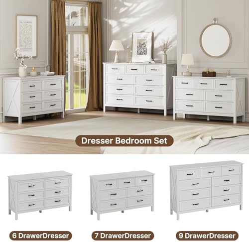 LYNSOM Farmhouse 9 Drawer Dresser for Bedroom, 55 Inch Wide Wood Rustic Chest...