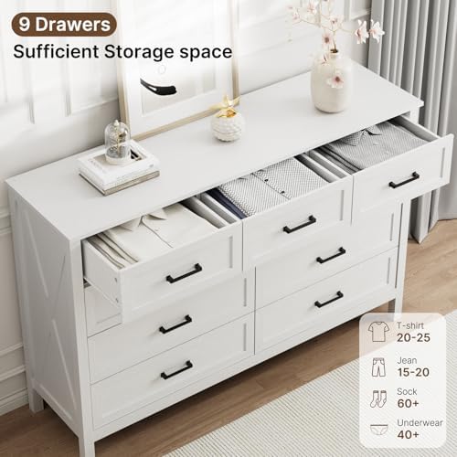 LYNSOM Farmhouse 9 Drawer Dresser for Bedroom, 55 Inch Wide Wood Rustic Chest...