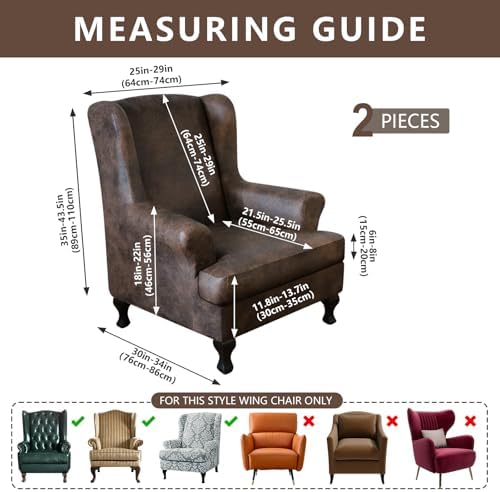 ANARACHON Leather Look Wingback Chair Covers, 2-Piece Wing Chair slipcover, S...