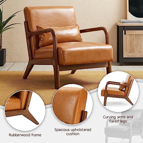 Glitzhome 30" H Mid Century Yellowish Brown Accent Armchair, Single Read...