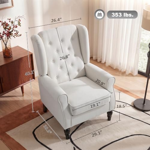 HOMCOM Comfy Accent Chair for Living Room, Wingback Armchair, Cream White