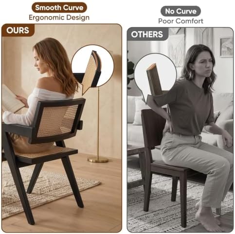 Accent Chairs Set of 2 Black Mid Century Modern Solid Wood Cane Armchairs