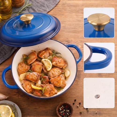 Dutch Oven Enameled Cast Iron with Lid - Big Dual Handles - Oven Safe up to 5...