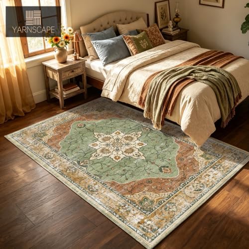 YARNSCAPE 5' x 7' Machine Washable Area Rug, Non-Slip Low-Pile Carpet