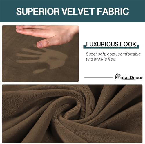 FantasDecor 4 Piece Sofa Velvet Couch Covers, Sofa, Bronze Brown | 3 Cushion,...