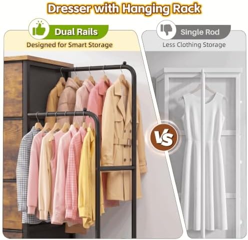 Romorgniz Tall Dresser with Hanging Rack & Extra Deep Storage,47.28"...