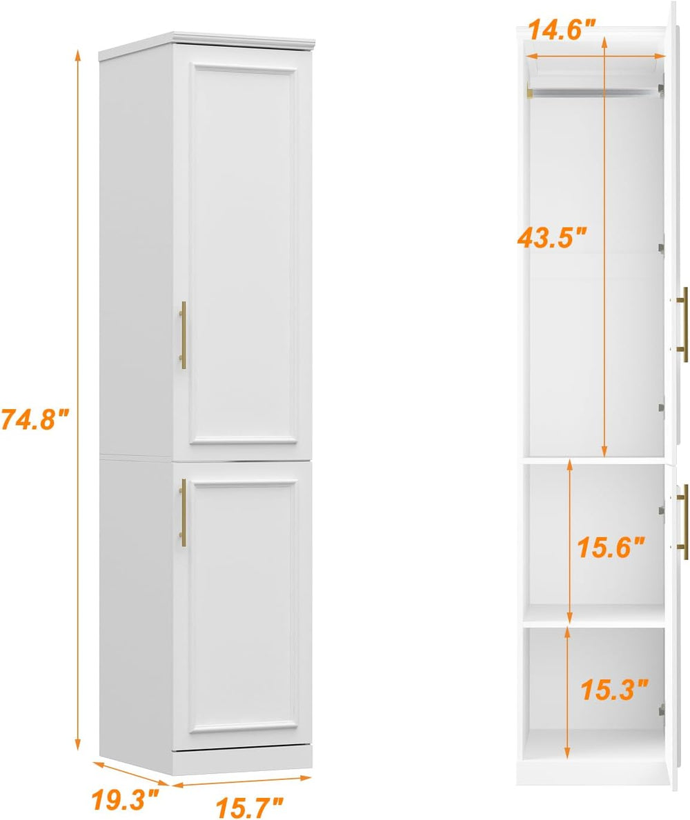 FUFU&GAGA Narrow Wardrobe Closet with 2 Doors, Modern White Bedroom Armoire