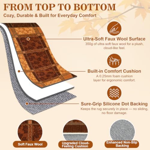Fall Area Rug 3x5 for Entryway, Plaid Washable Rugs Orange