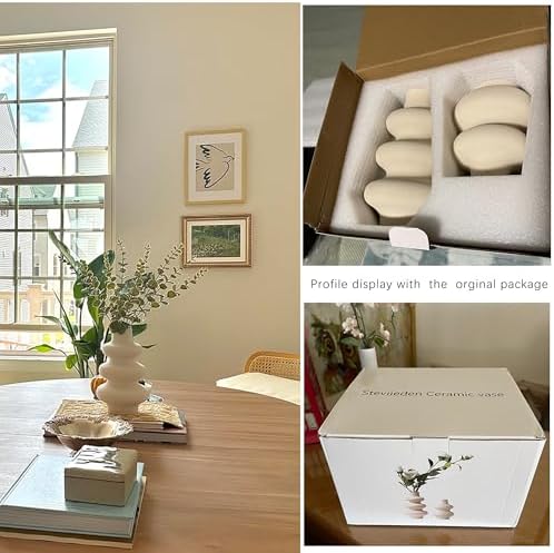 Steviieden Ceramic Vases Set, Boho Home Decor Vase, Off White, Set of 2