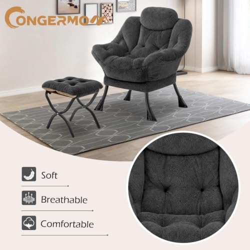 Lazy Chair with Folding Ottoman,Leisure Sofa Chair,Soft Fabric Armchair with ...
