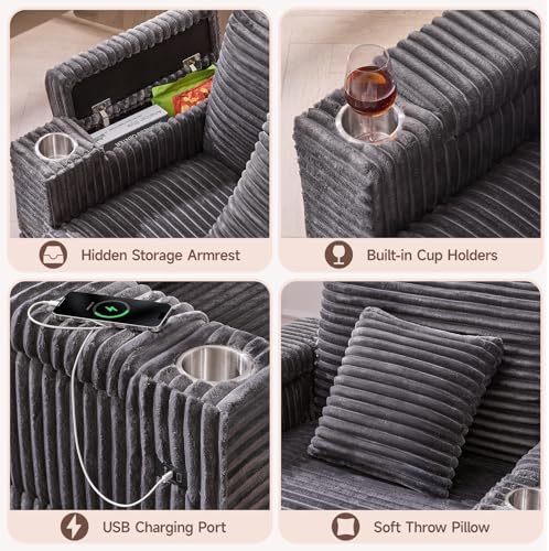 ONBRILL Corduroy Oversized Chair with Ottoman, W44 Armchair, Cup Holder