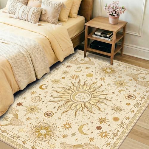 Vacuum-Friendly, 5x7 Washable Area Rug, Beige Camel Brown
