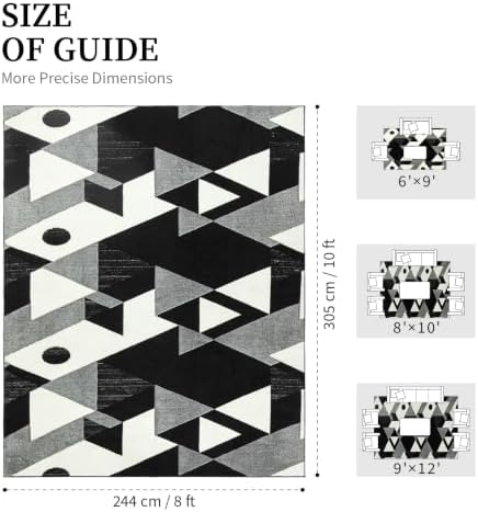 YIHOUSE 8x10 Black and White Modern Geometric Patchwork Washable Area Rug
