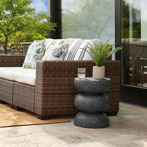 Glitzhome Outdoor Side Table, 18" H Decorative Garden Stool MGO Faux Ter...