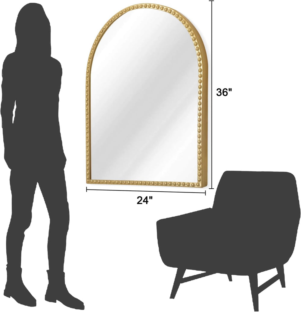 Large Gold Arch Mirror for Bathroom, Metal Beaded Frame 36"x24" Arc...