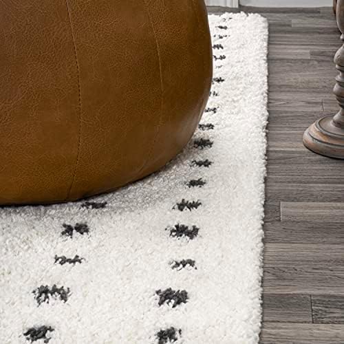 JONATHAN Y Pele Modern Geometric Dot Shag White/Gray Indoor Area Rug, 5x8, Bo...