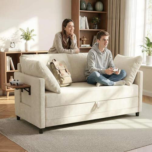 Convertible Sofa Bed with Foldable Side Table, 51" Pull Out Sleeper Couc...