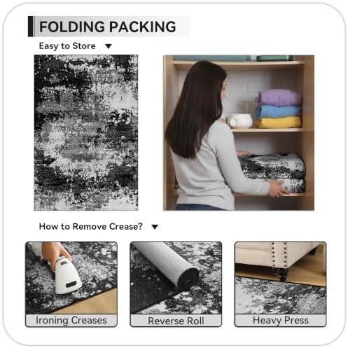 Washable Rug 9x12 Area Rugs for Living Room Bedroom Carpet Black