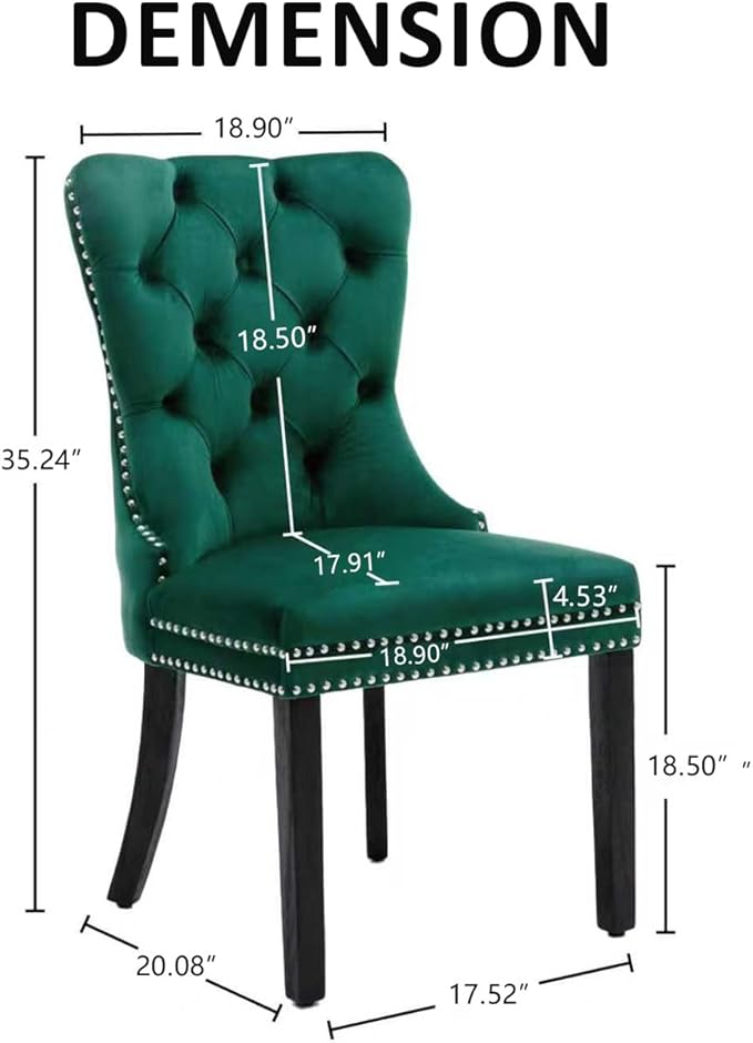 KCC Velvet Dining Chairs Set of 2, Upholstered High-end Tufted Dining Room Ch...