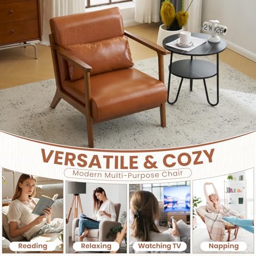 MOJAY Modern Accent Chair with Ottoman, PU Leather Upholstered Armchair Livin...