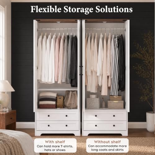 Yechen 71" Wooden Armoire Wardrobe Closet Set of 2, 4 Doors & 4 Drawers