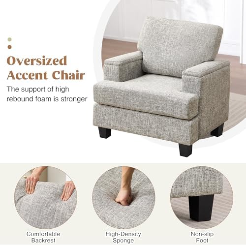 Accent Chair with Armrest Storage, Modern Upholstered Reading Living Room Cha...
