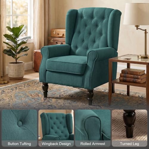 HOMCOM Comfy Accent Chair for Living Room, Wingback Armchair, Dark Green