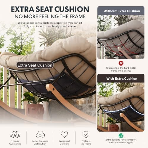 FLEXISPOT Outdoor Papasan Rocking Chair with Thick Cushion,Beige