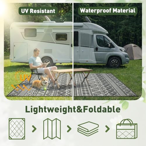 MontVoo Outdoor Rug Carpet Waterproof 9x18 Outdoor Patio Rug Mat Reverisble P...