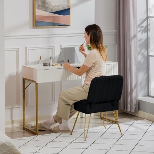 Vanity Chair with Storage | Comfy Ottoman with Folding Back