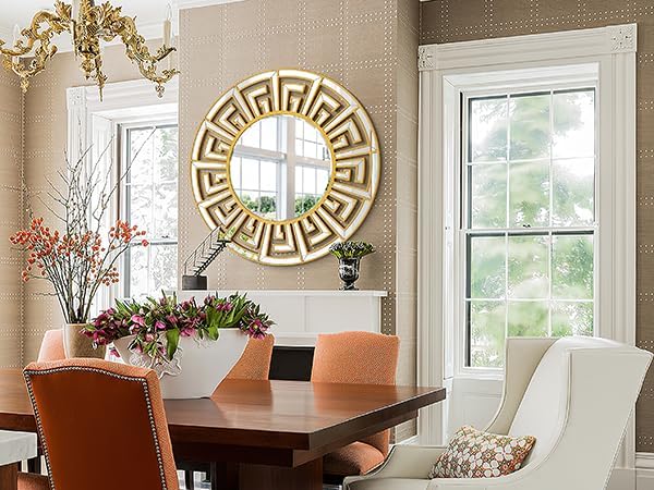 35.5"x35.5" Large Round Mirrors for Wall Decor Living Room, Gold De...