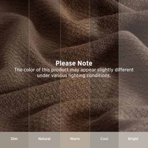 Bedsure 100% Cotton Blanket, Herringbone Weave, Queen Size, Brown