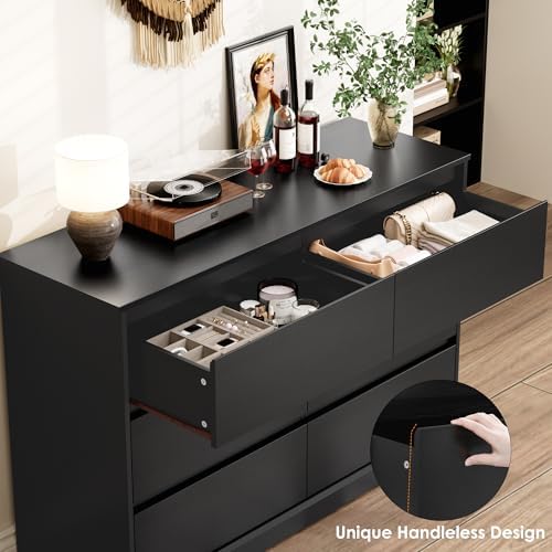 FOTOSOK Black Dresser for Bedroom, Modern 6 Drawer Double Dresser