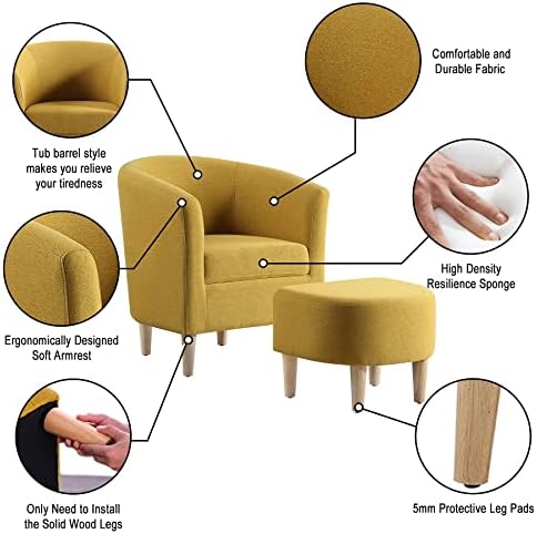 DAZONE Accent Chair with Ottoman, Modern Barrel Armchair Mustard Yellow