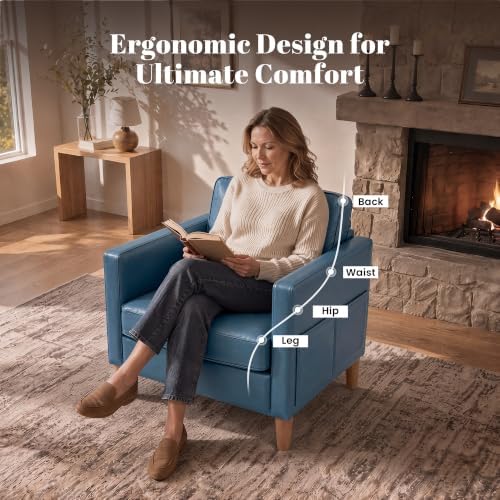 Faux Leather Accent Chair Mid Century Modern Armchair for Living Room