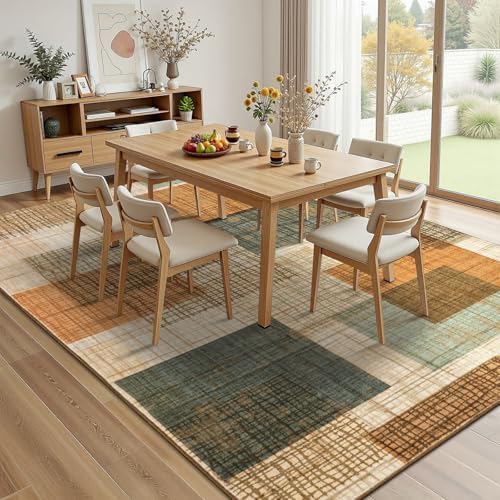 8x10 Washable Area Rug for Living Room Modern Geometric Patchwork Orange
