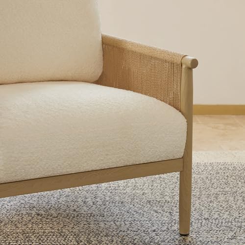 CHITA Braid Accent Chair, Wood-Like Finish Grain Metal Frame (1, Cream)