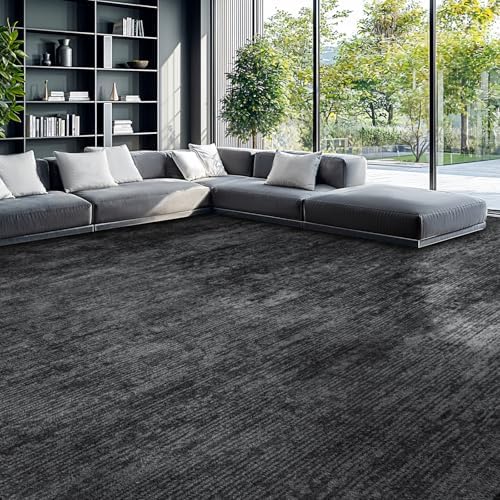9x12 Washable Area Rug, Black Solid Area Rugs for Living Room & Bedroom
