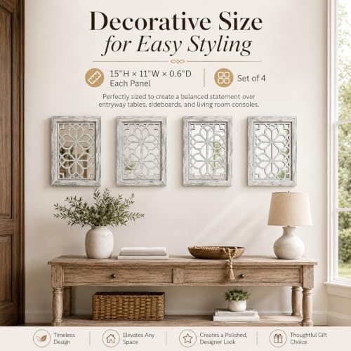 Set of 4 11x15 Inch Rectangular Shatterproof Grey Decorative Wall Mirrors, Bo...