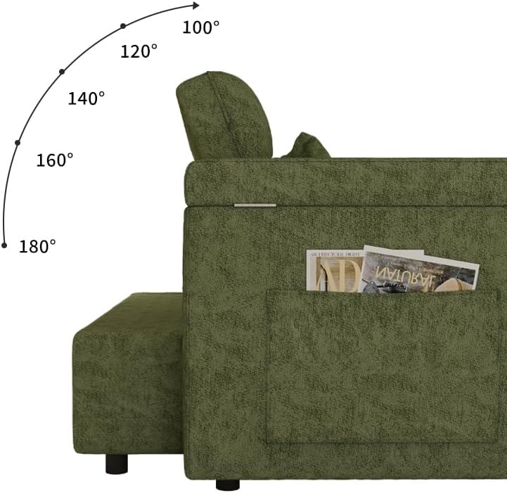 65" Sleeper Sofa Bed with USB Charging Ports, Chenille Futon Loveseat