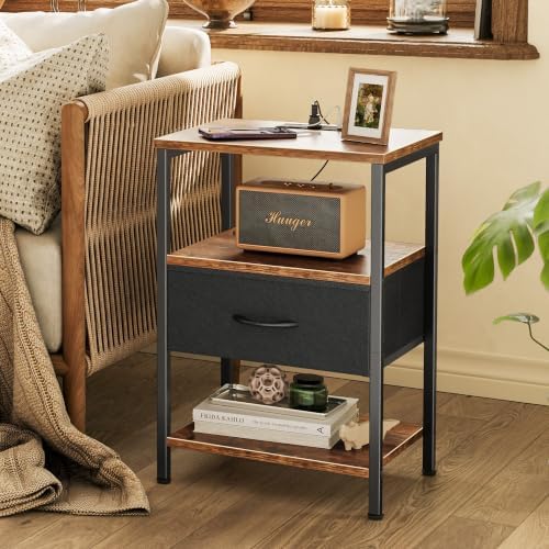 SUPERJARE Nightstand with Charging Station, USB-C Port, Bedside Table