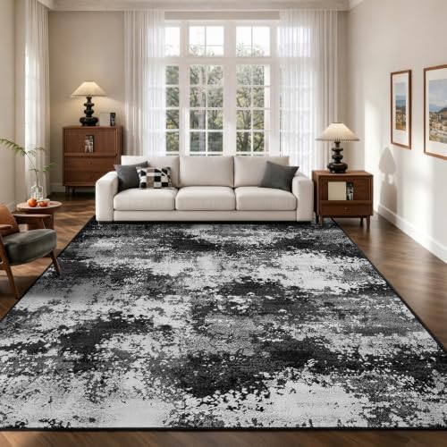 Washable Rug 9x12 Area Rugs for Living Room Bedroom Carpet Black