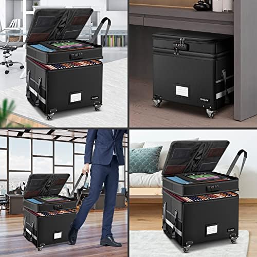 DocSafe Fireproof Document Box with Lock,2-Layer File Box with Wheels,Collaps...