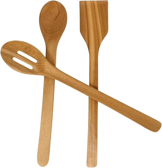 3-Piece Wooden Cooking Spoon Set – Natural Teak Wood Utensils by FoodBeyond