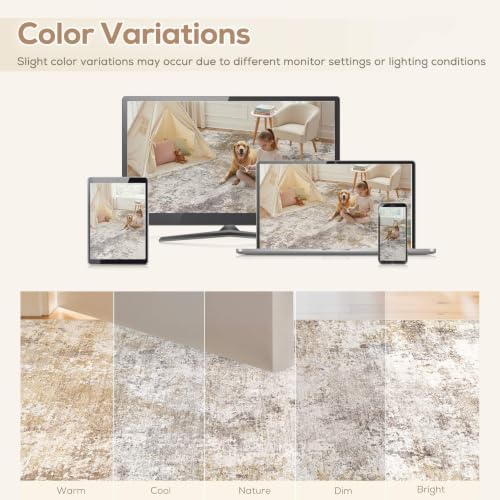 Nakagishi 10X12 Abstract Washable Area Rugs for Living Room-Golden Brown