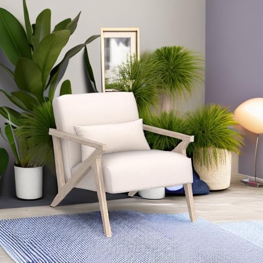 INZOY Mid Century Modern Chair with Wood Frame, Upholstered Armchair with Wai...