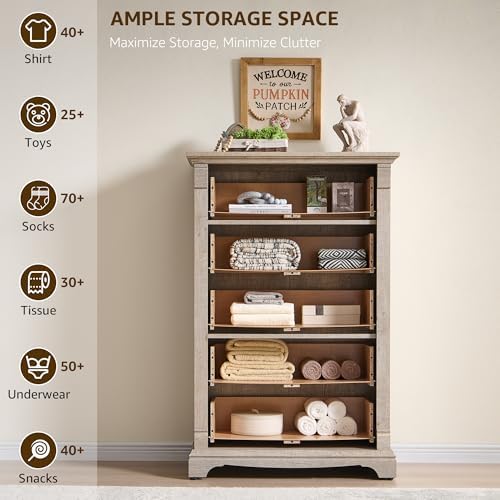 T4TREAM Farmhouse 5 Tall Drawers Dresser for Bedroom 47"H Chests of Drawers