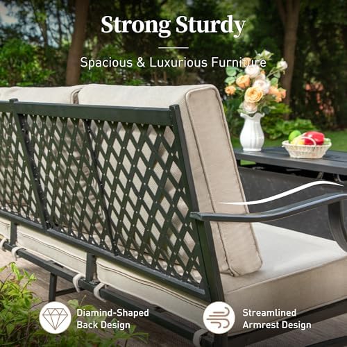 SUNSHINE VALLEY, 3-Seat Outdoor Patio Sofa, Metal Frame, Beige