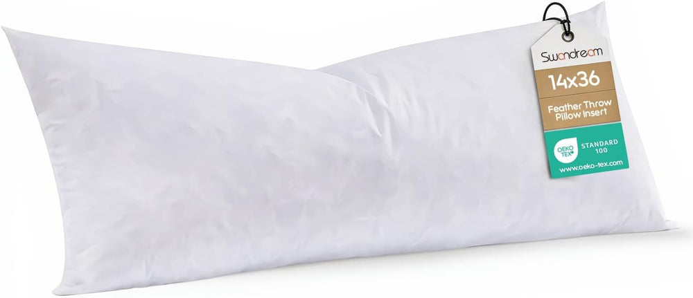 14x36 Feather Long Lumbar Pillow Insert, Decorative Throw Pillow Insert for C...