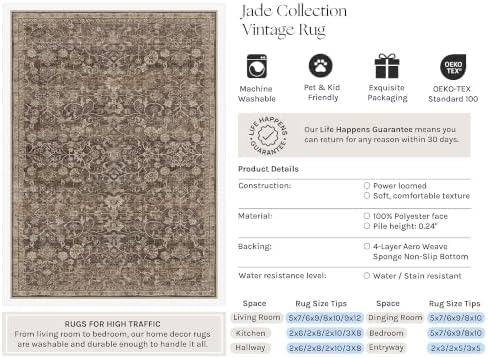 HUGEAR Brown 8x10 Area Rugs for Living Room Vintage Washable Rug